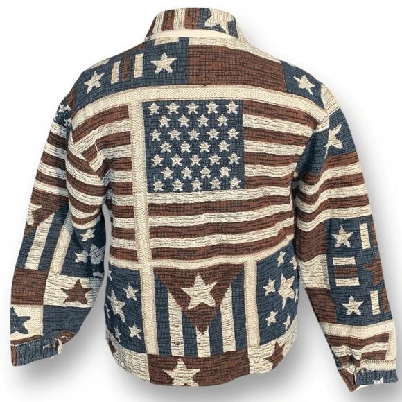 Vintage Jackets & Blazers - Vintage Star-Spangled Bomber Jacket - Blue, Brown, Cream